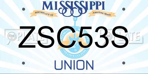 ZSC53S Mississippi License Plate