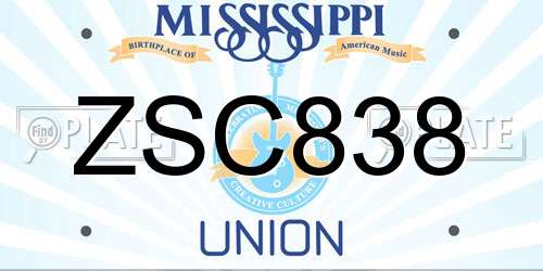 ZSC838 Mississippi License Plate