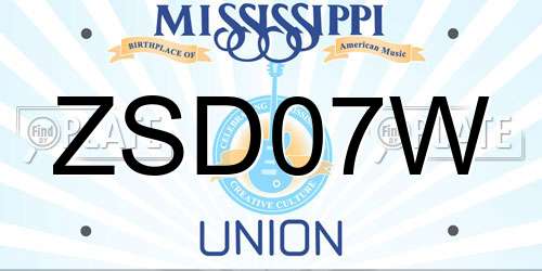 ZSD07W Mississippi License Plate
