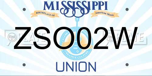 ZSO02W Mississippi License Plate