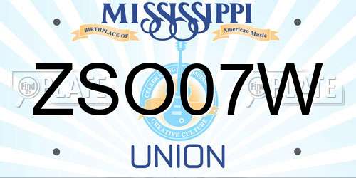 ZSO07W Mississippi License Plate