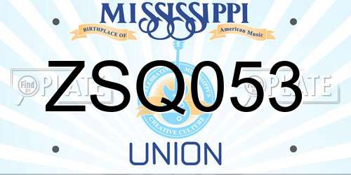 ZSQ053 Mississippi License Plate