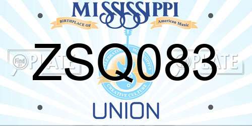 ZSQ083 Mississippi License Plate