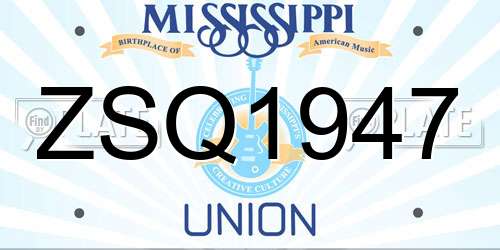 ZSQ1947 Mississippi License Plate