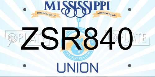 ZSR840 Mississippi License Plate