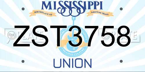 ZST3758 Mississippi License Plate