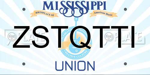ZSTQTTI Mississippi License Plate
