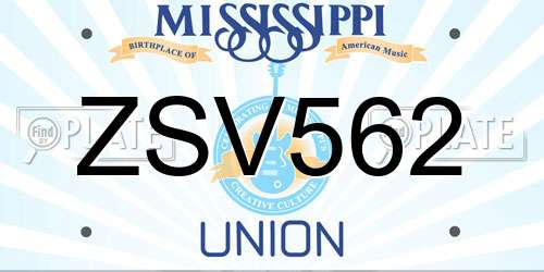 ZSV562 Mississippi License Plate