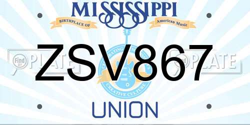 ZSV867 Mississippi License Plate