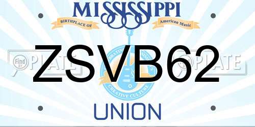 ZSVB62 Mississippi License Plate