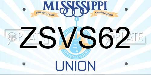 ZSVS62 Mississippi License Plate