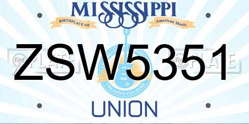 ZSW5351 Mississippi License Plate