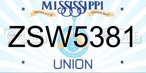 ZSW5381 Mississippi License Plate