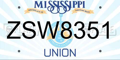 ZSW8351 Mississippi License Plate