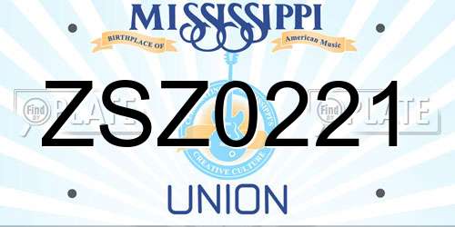 ZSZ0221 Mississippi License Plate