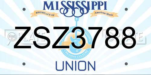 ZSZ3788 Mississippi License Plate