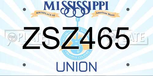 ZSZ465 Mississippi License Plate