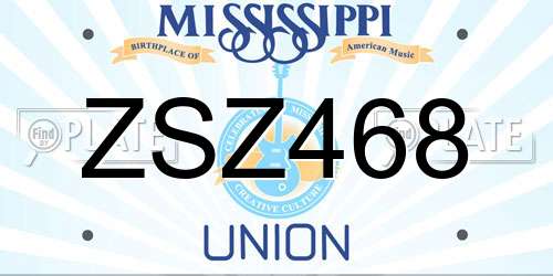 ZSZ468 Mississippi License Plate