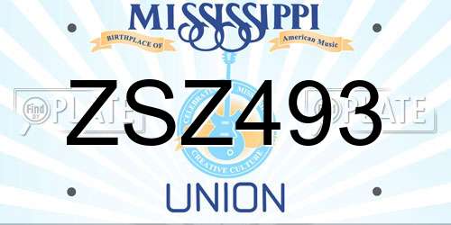 ZSZ493 Mississippi License Plate