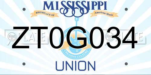 ZT0G034 Mississippi License Plate