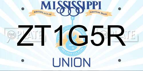 ZT1G5R Mississippi License Plate