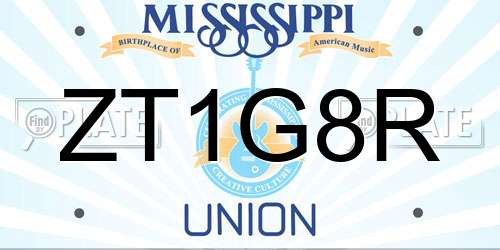 ZT1G8R Mississippi License Plate