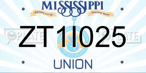 ZT1I025 Mississippi License Plate