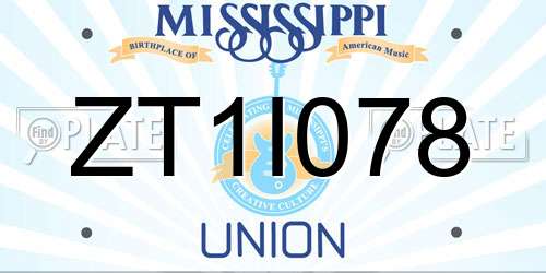 ZT1I078 Mississippi License Plate