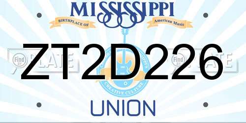 ZT2D226 Mississippi License Plate