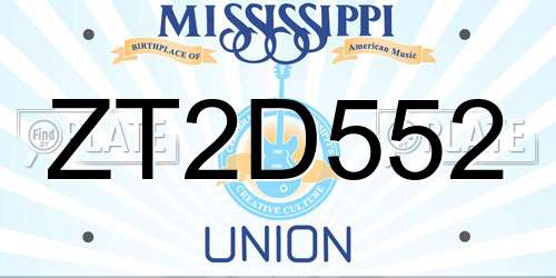 ZT2D552 Mississippi License Plate