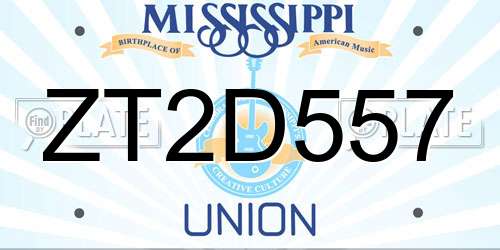 ZT2D557 Mississippi License Plate