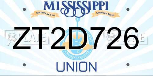 ZT2D726 Mississippi License Plate