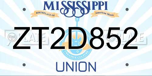 ZT2D852 Mississippi License Plate
