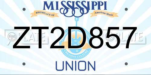 ZT2D857 Mississippi License Plate