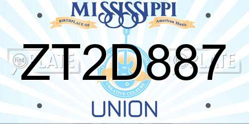 ZT2D887 Mississippi License Plate