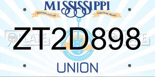 ZT2D898 Mississippi License Plate