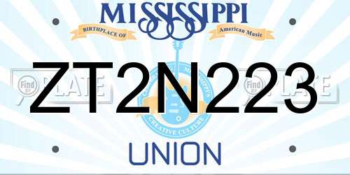ZT2N223 Mississippi License Plate