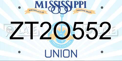 ZT2O552 Mississippi License Plate