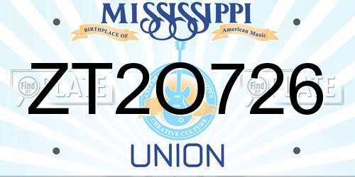 ZT2O726 Mississippi License Plate