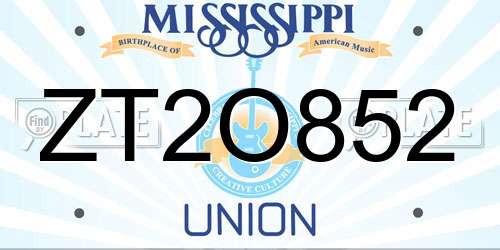 ZT2O852 Mississippi License Plate