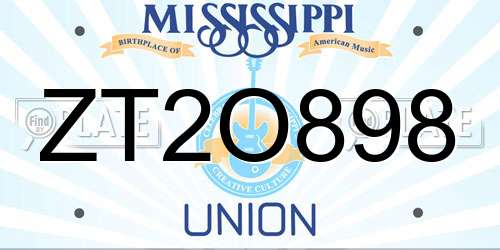 ZT2O898 Mississippi License Plate