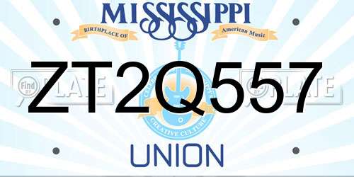 ZT2Q557 Mississippi License Plate