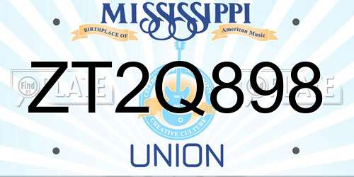 ZT2Q898 Mississippi License Plate