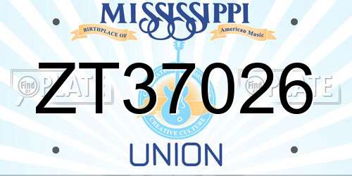 ZT37026 Mississippi License Plate