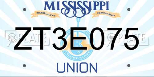 ZT3E075 Mississippi License Plate