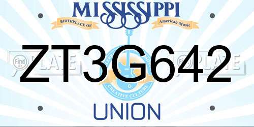 ZT3G642 Mississippi License Plate