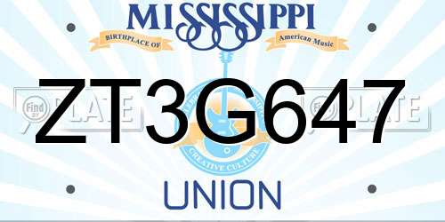 ZT3G647 Mississippi License Plate