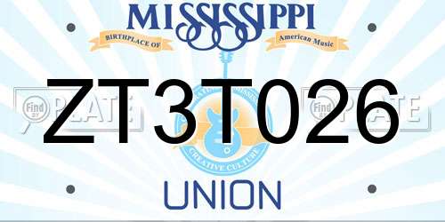 ZT3T026 Mississippi License Plate