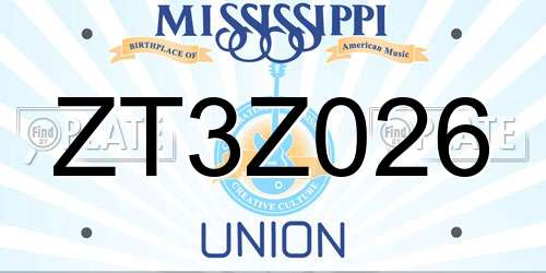ZT3Z026 Mississippi License Plate