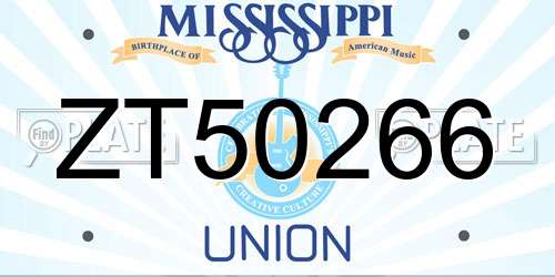ZT50266 Mississippi License Plate